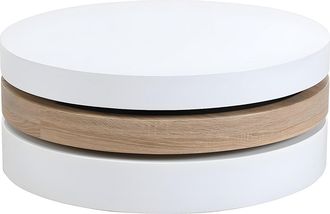 Vente-Unique Mesa de centro pivotante JANITA - MDF - Blanco y roble