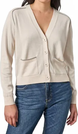 Lilla P Womens Saddle Sleeve V-Neck Cardigan In Pearl