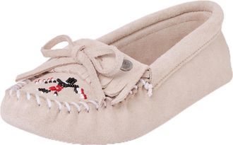Minnetonka Womens Thunderbird Animikii Soft Leather Sole Beaded Moccasins, Stone, 5 UK
