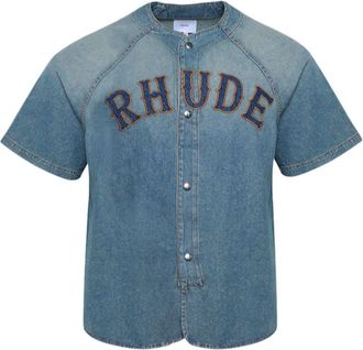 Rhude Baseball denim shirt - men - Cotton - M - Blue