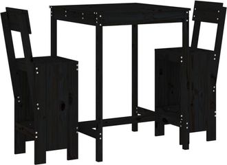vidaXL Set De Mesa Y Taburetes Altos Jard&iacute;n 3 Pzas Madera Pino Negro Vidaxl