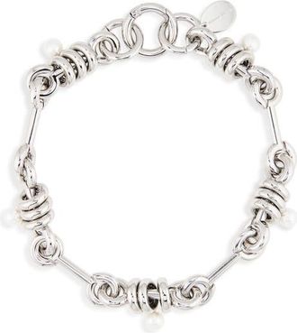 Simone Rocha Stacked Link Faux Pearl Chain Necklace in Palladium/pearl at Nordstrom