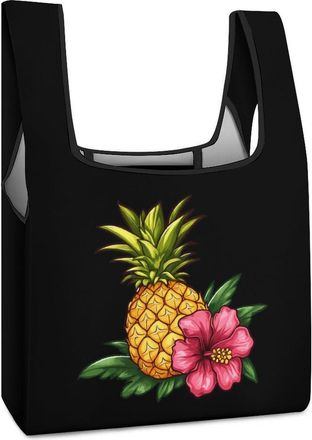 Generic Pineapple Flowers Hawaii Shopping Bag Reusable Grocery Tote Bag Foldable Handbag for Travel Picnic
