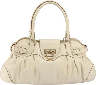 Ferragamo Gancini Handbag Leather White Leather Handbag (Pre-Owned)