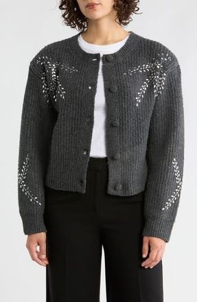 Vigoss Rhinestone Crop Cardigan in Charcoal Grey at Nordstrom Rack, Size Medium