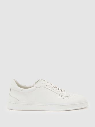 Reiss White Leather Perforated-detail Trainers, E41