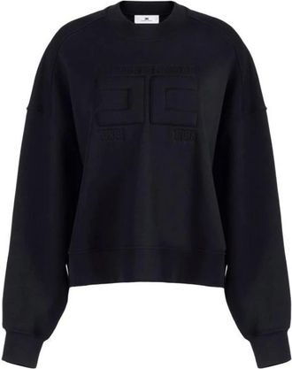 Elisabetta Franchi Hoodies & sweatvesten, Dames, Zwart, XS, Katoen, Sweatshirts