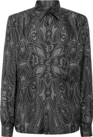 Philipp Plein Printed Silk Shirt Gothic - Heren - Casual Overhemden - Veelkleurig - M - Overhemden