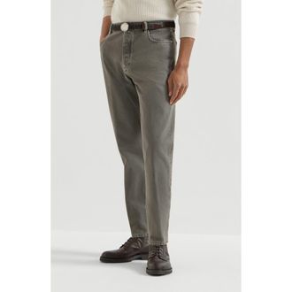 Brunello Cucinelli Garment-dyed denim iconic fit five-pocket trousers in Grey at Nordstrom, Size 44
