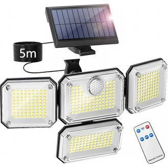 OEM Foco Solar Exterior Con Detector De Movimiento, Foco De Seguridad Led Impermeable Ip65, 3 Modos De Iluminaci&oacute;n Y 4 Cabezales De Luz Ajustables