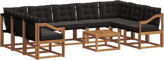 vidaXL Conjunto De Sof&aacute;s De Exterior 10 Uds. Natural Y Negro Vidaxl