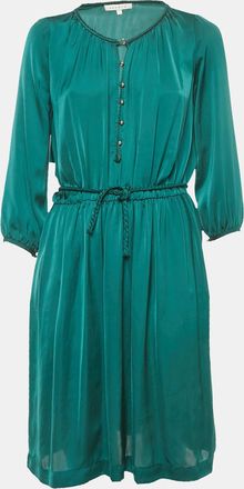 Sandro Green Satin Waist Braided Tie-Up Detail Dress