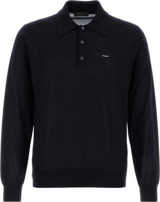 Prada Navy Blue Long Sleeves Logo Polo