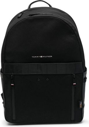 Tommy Hilfiger logo print backpack - men - Fabric/Calf Leather - OS - Black