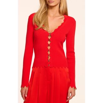 Ramy Brook Emma Scallop Edge Cardigan in Crimson at Nordstrom, Size Xx-Small