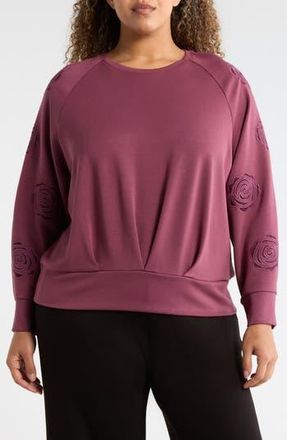 T Tahari Rose Embroidered Scuba Top in Antique Ruby at Nordstrom Rack, Size 1 X