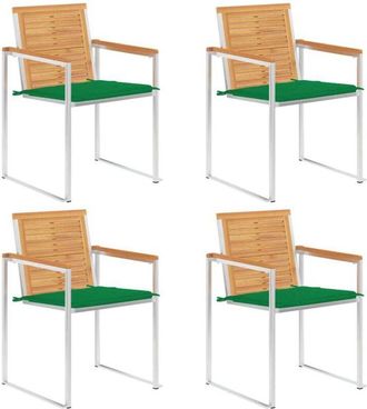 vidaXL Vidaxl - Sillas De Jard&iacute;n 4 Unidades Con Cojines Madera Maciza Teca