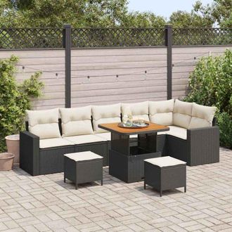 vidaXL Conjunto De Sof&aacute; De Jard&iacute;n Con Coj&iacute;n 9 Pcs Negro Y Crema Vidaxl