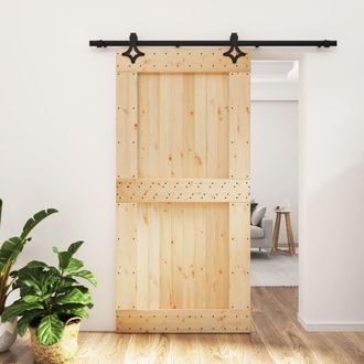 Berkfield Home Sliding Door with Hardware Set 100x210 cm Solid Wood Pine in Brown