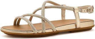 FitFlop Gracie Crystal Strappy Back-Strap Sandals Womens Wedge Shoes Platino : 10 M (B), Leather