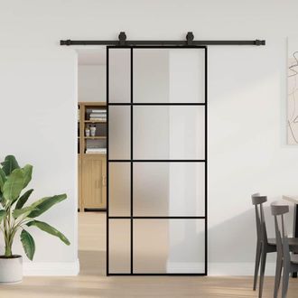 Berkfield Home Sliding Door with Hardware Set Black 90x205 cm ESG Glass