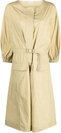 Moncler Beige Katoenmix Midi-jurk met Ceintuur - Dames - Korte kleedjes - Beige - S - Katoen - Kleedjes