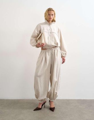 Topshop Giacca in modal avorio a righe in coordinato-Bianco