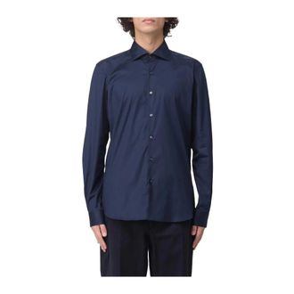 Fay Casual Shirts, male, Blue, Size: XL Stretch French Collar Shirt