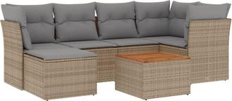 vidaXL Vidaxl - Set Sof&aacute;s De Jard&iacute;n 7 Piezas Y Cojines Rat&aacute;n Sint&eacute;tico Beige