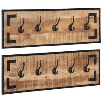 vidaXL Percheros 2 Uds Madera Maciza De Mango Rugosa 80x8x25 Cm Vidaxl