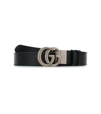 Gucci Black Golden Buckle Reversible Textured Belt