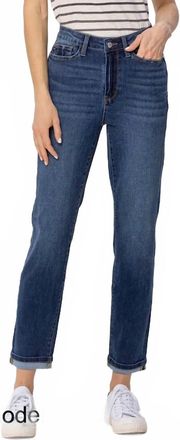 Judy Blue Womens Meg Cool Denim Cuffed Boyfriend Jeans In Dark Wash
