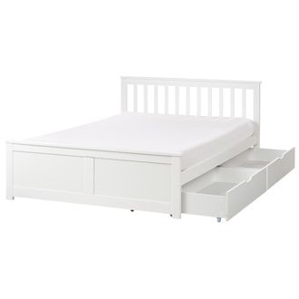Beliani Cama Con Somier De Madera De Pino Mdf Minimalista Con Almacenaje 2 Cajones 140 X 200 Cm Blanco Olendon