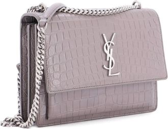 Saint Laurent Sunset Crocodile Embossed Leather Medium crossbody bag - Grijs