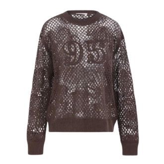 Max Mara Truien & Vesten, Dames, Bruin, S, Katoen, Bruine Crewneck Sweater met Borduurwerk