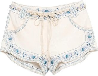 Zimmermann Drawstring Geborduurde Shorts - Dames - Bermuda - Beige - L - Katoen - Korte Broeken
