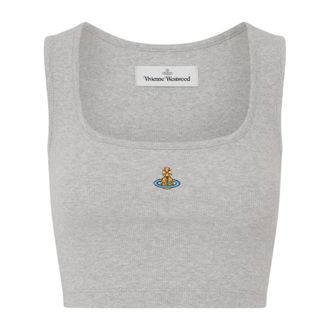 Vivienne Westwood Sleeveless Tops, female, Gray, Size: L Cropped Rib Vest