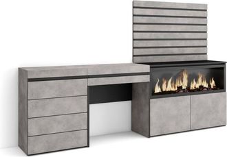 Skraut Home Tavolo da toeletta, Tavolo da Trucco, stoccaggio, 234x145x35 cm, Con cassetto, Camino elettrico xxl, Cassettiera, Pannelli Decorativi, Stile moderno