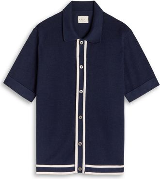 CHÉ Studios Che George Striped Open-knit Polo Shirt - Navy - M