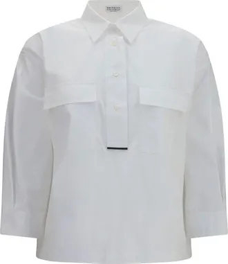 Brunello Cucinelli White Cotton Dress Womens Shirt