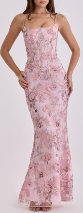 House of CB Naima Hand Beaded Gown in Pink at Nordstrom, Size X-Small A