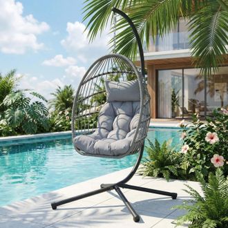Alivio Grey Hanging Egg Chair with Cushion for Indoor & Outdoor Use