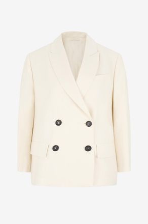 Brunello Cucinelli Kurzer Doppelreiher-Blazer mit Revers aus Viskose und Leinen