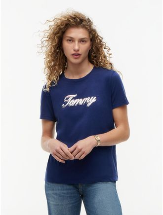 Tommy Hilfiger Womens Foiled Script Logo T-Shirt - Preppy Navy - XXL