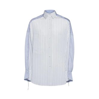 Tela Overhemden, Dames, Blauw, S, Camicia Over In Modal Righata Sul Davanti Bianca E Sul Retro Celeste