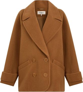 Chlo&eacute; Oversized double-breasted coat - Dames - Mantel - Bruin - S - Katoen - Jassen