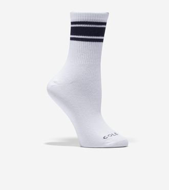 Cole Haan Womens Varsity Stripe Mid Crew Socks - White