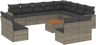 vidaXL Set Sof&aacute;s De Jard&iacute;n Con Cojines 13 Piezas Rat&aacute;n Sint&eacute;tico Gris Vidaxl