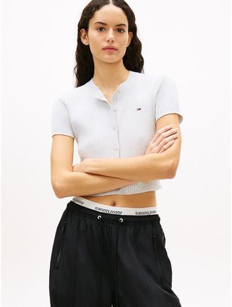 Tommy Hilfiger Womens Tommy Jeans Short-Sleeve Cardigan - Grey - XL