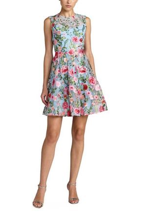 Mac Duggal Floral Embroidered Sleeveless A-Line Mini Dress in Powder Blue Multi at Nordstrom, Size 12